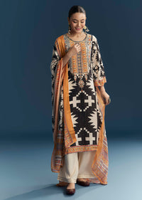 Black Crepe Printed Kurta Set