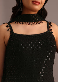 Black Embellished Sharara Suit With Net Dupatta Kalki