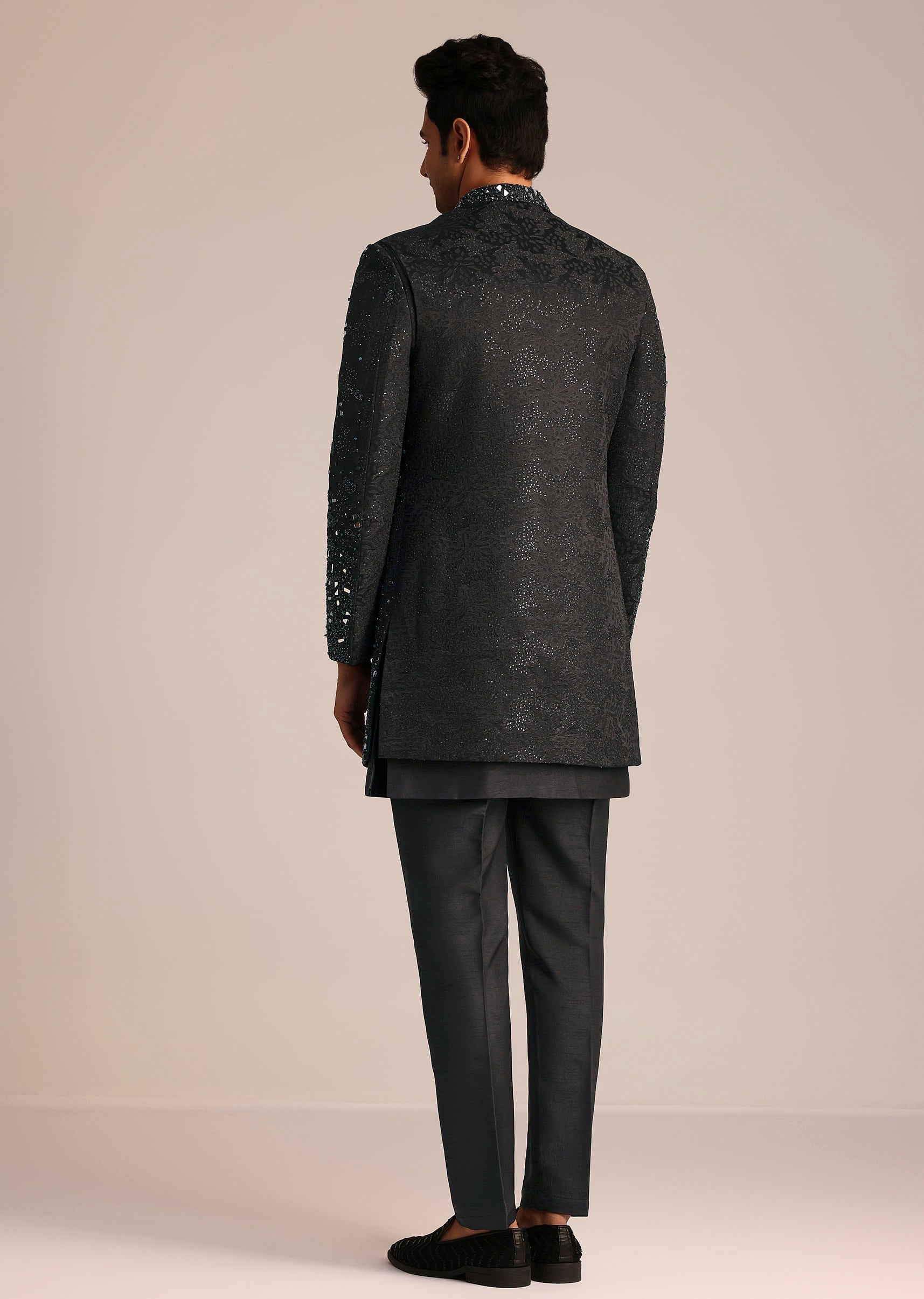 Black Indo Western Set With Mirror Work