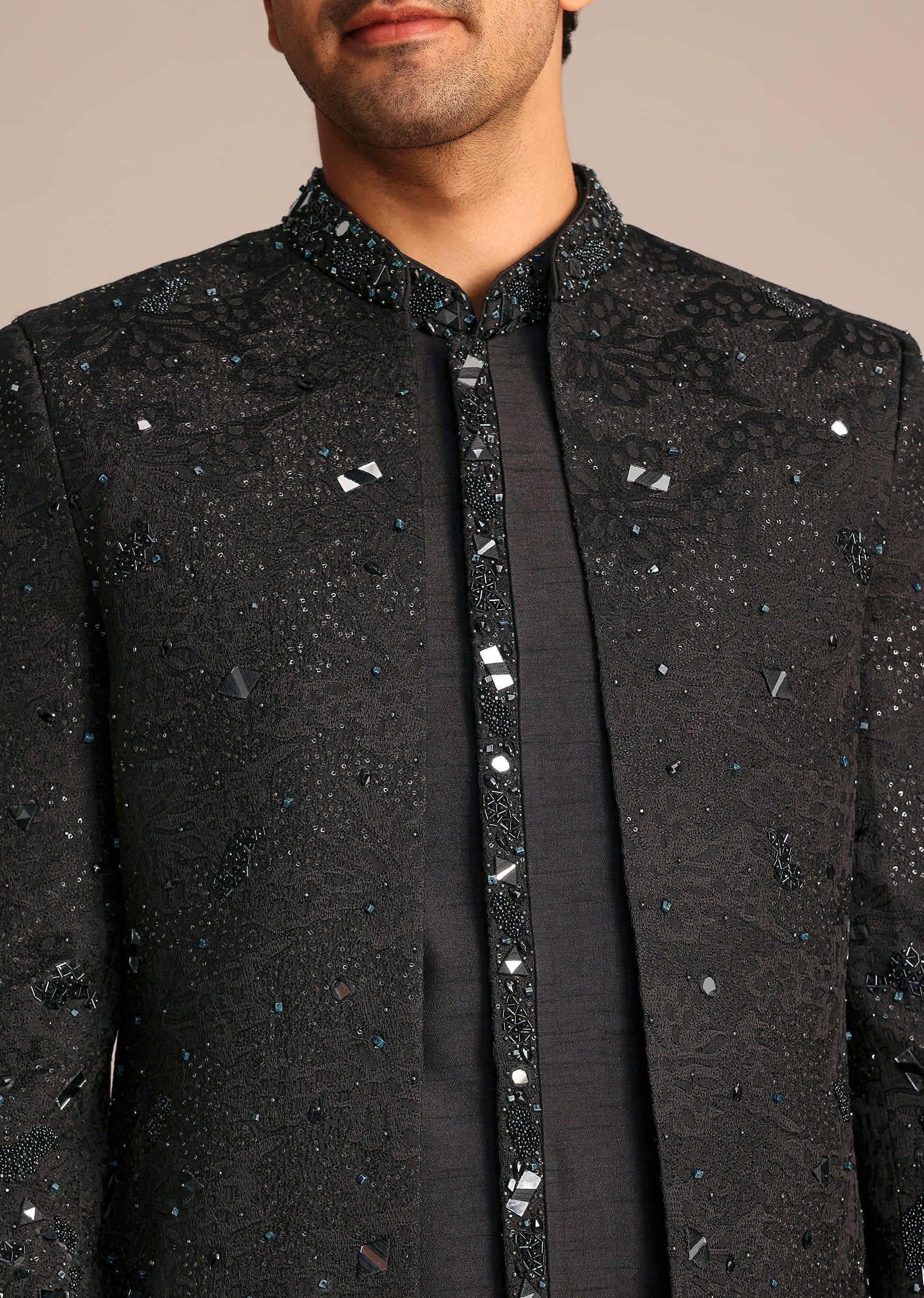 Black Indo Western Set With Mirror Work