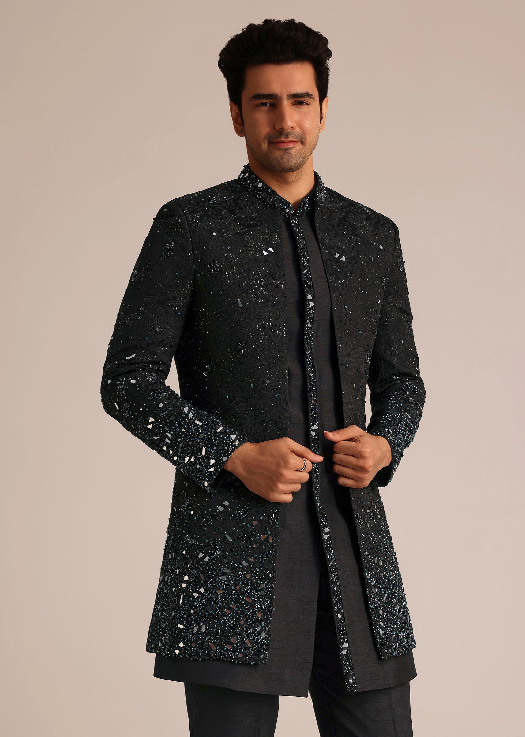 Black Indo Western Set With Mirror Work