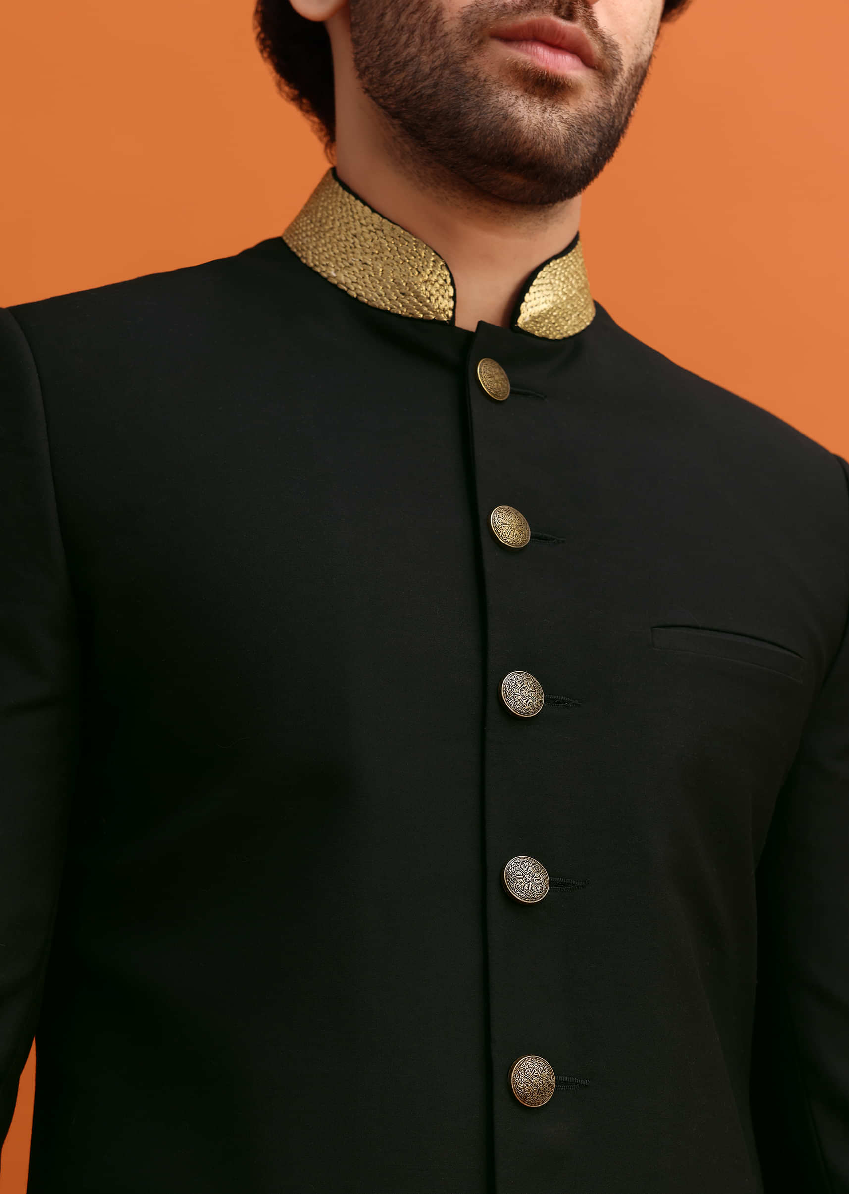 Black Indowestern Set With Zari Work For Men
