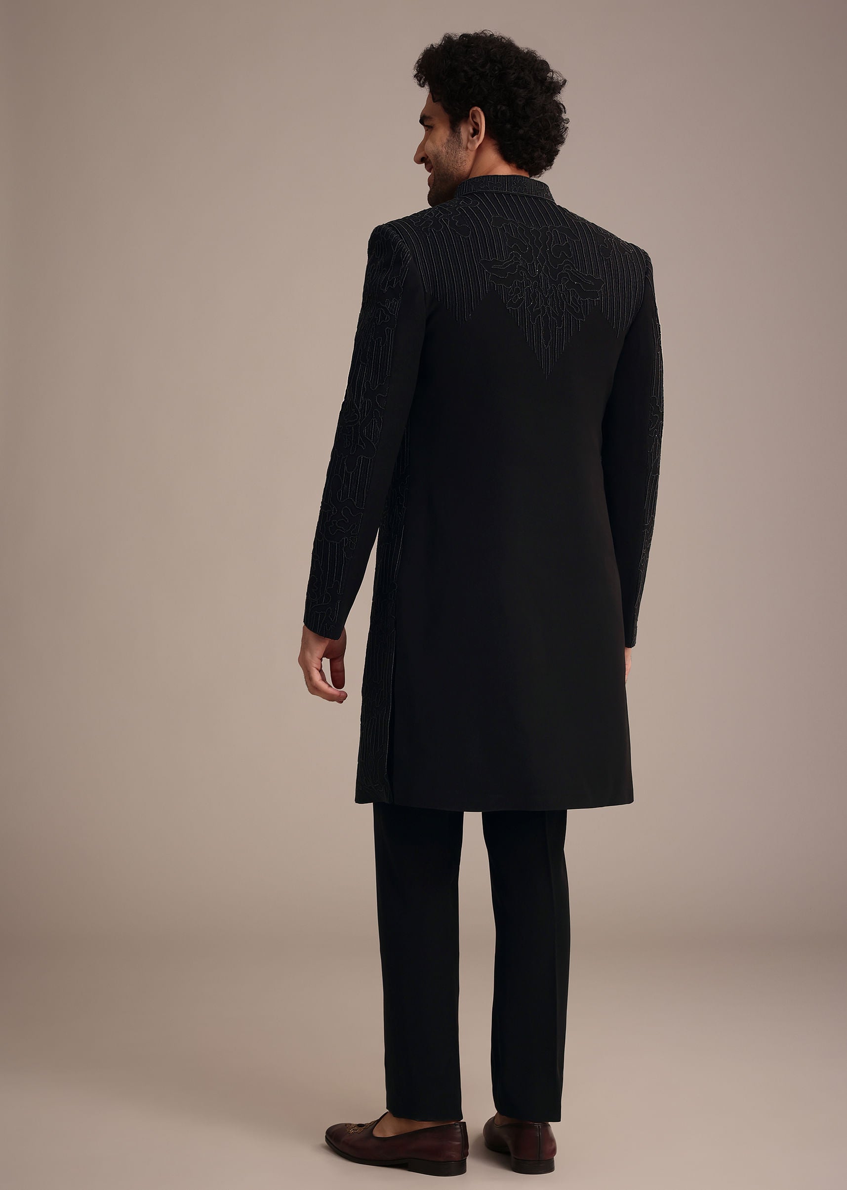 Black Indowestern Suit With Poth Work