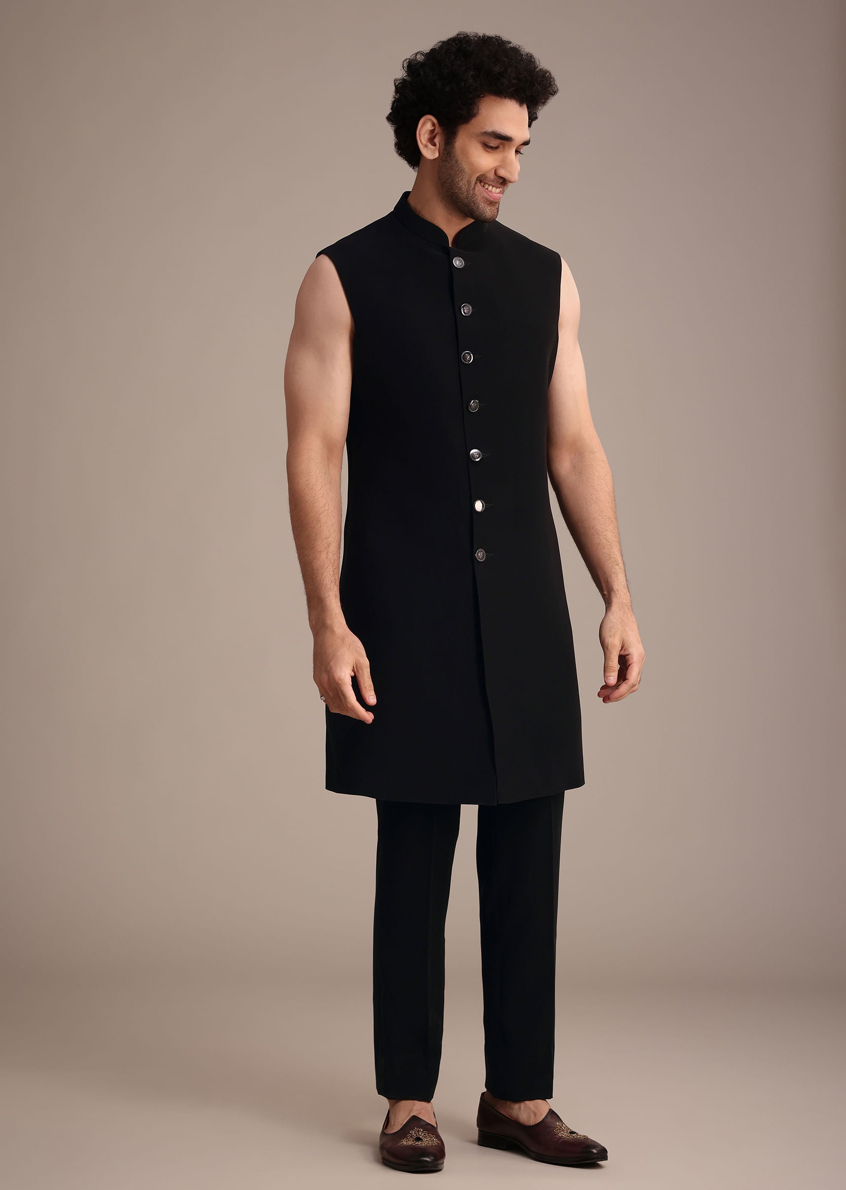Black Indowestern Suit With Poth Work