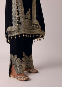 Black Pant Set In Chiffon With Zardozi Work Kurta