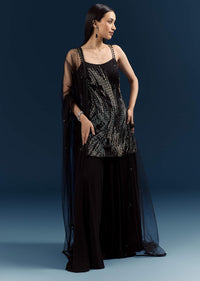 Black Sequins Sharara Suit With Cutdana Embroidery