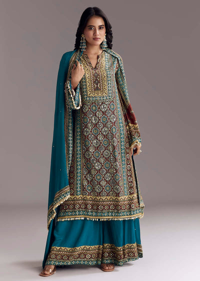 Blue Ajrakh Print Kurta Palazzo Set
