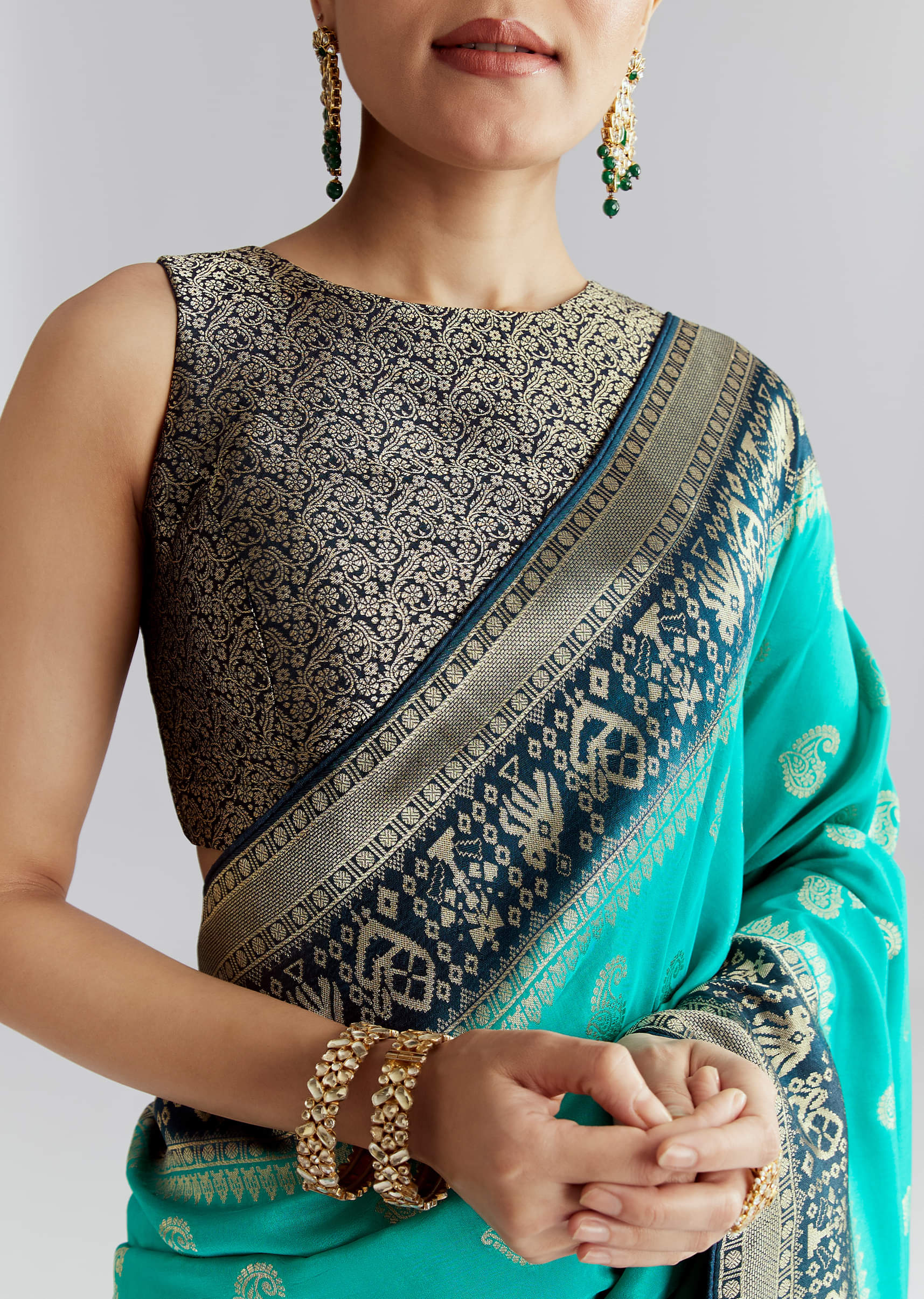 Blue Banarasi Silk Woven Saree With Zari Paisley Motifs