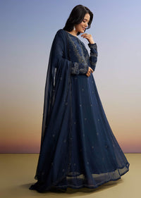 Blue Beaded Anarkali Set With Dupatta