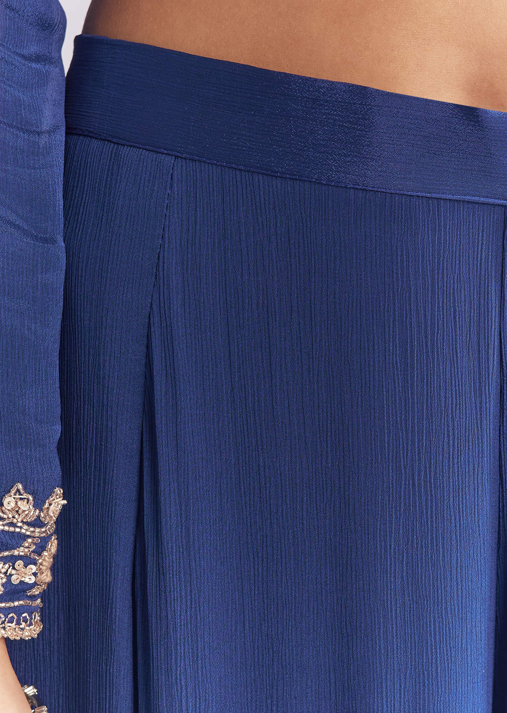 Blue Chinon Sharara Suit With Cutdana And Sequins Embroidery