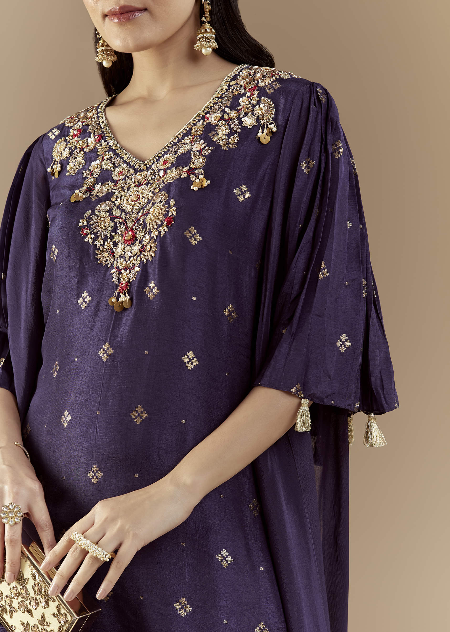 Blue Chinon Silk Sharara Set with Sequin Work