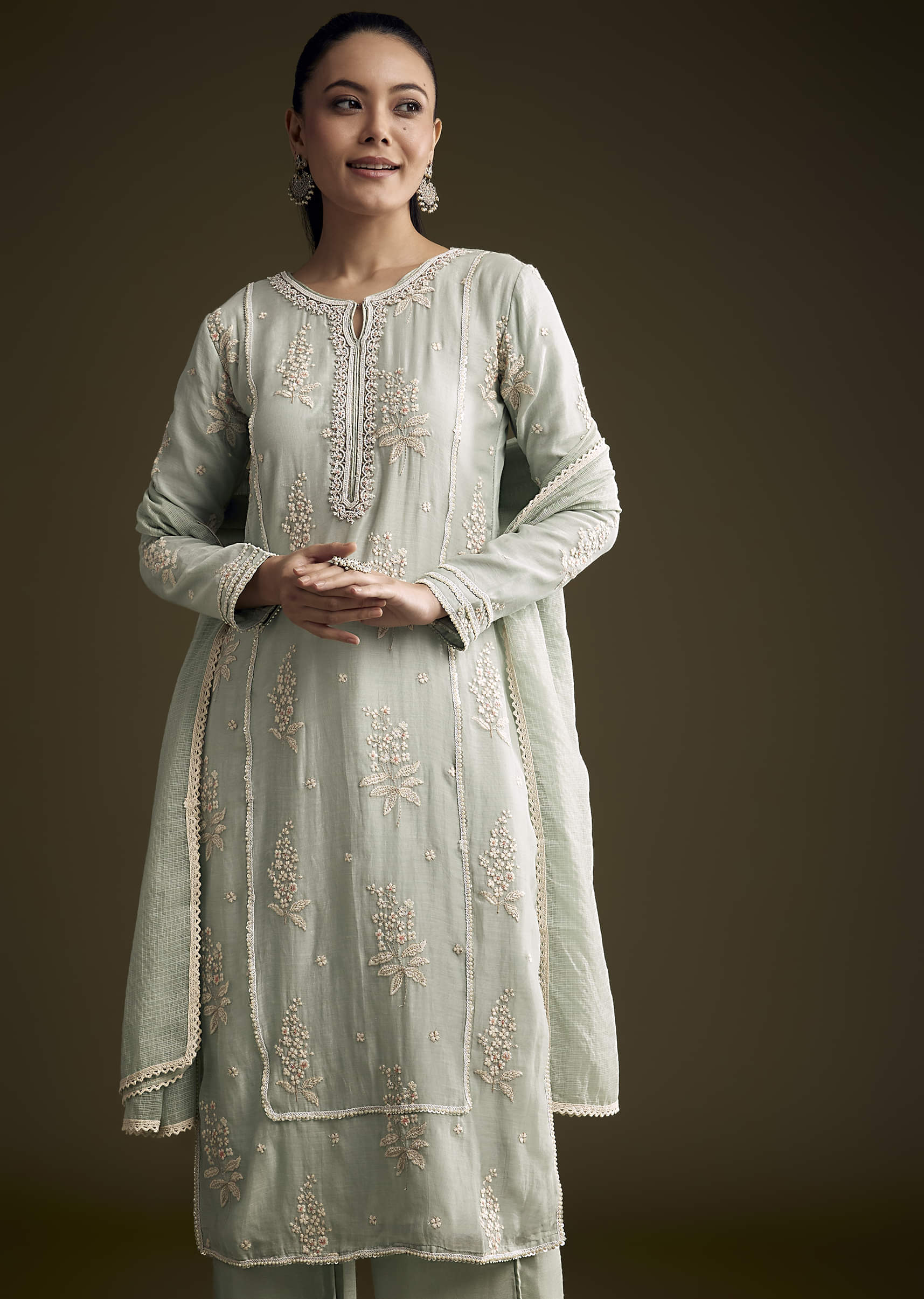 Blue Cotton Kurta Set With Intricate Resham Embroidery