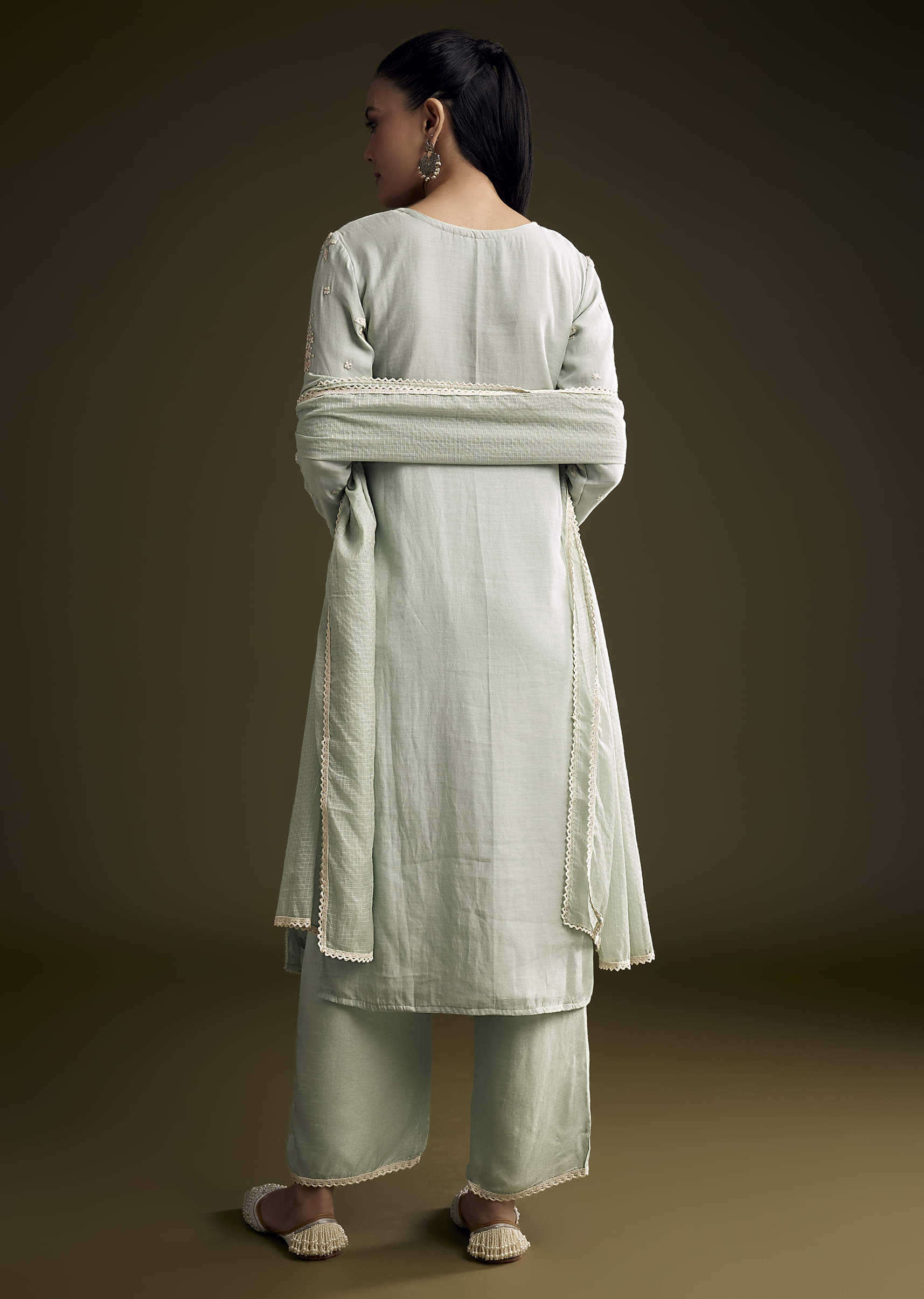 Blue Cotton Kurta Set With Intricate Resham Embroidery