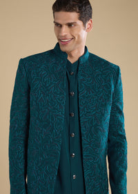 Blue Embellished Jodhpuri Set With Kurta And Pants