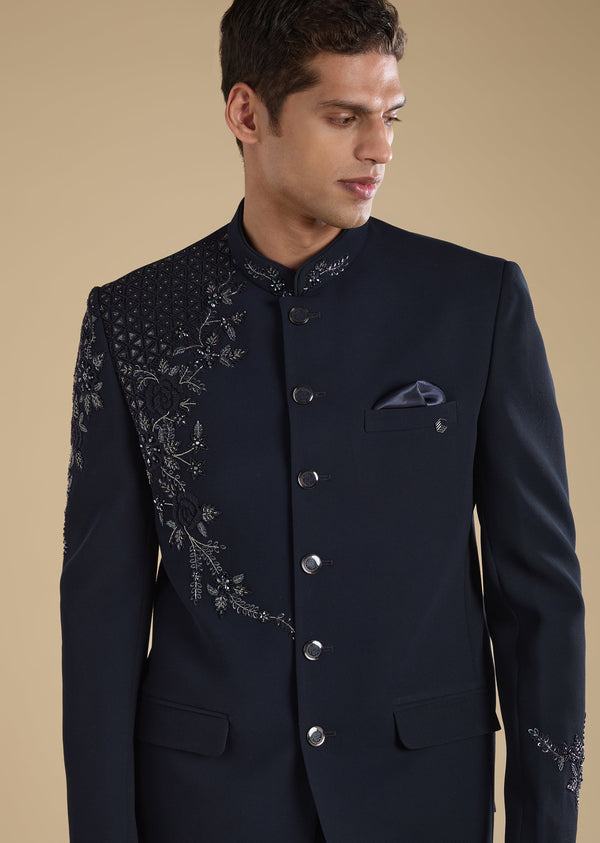 Blue Embellished Jodhpuri Set With Pants