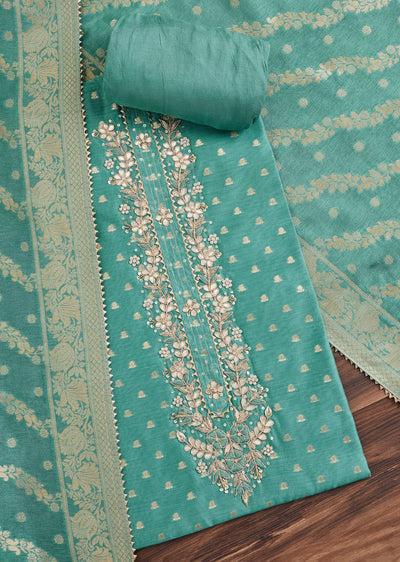 Blue Embroidered Chanderi Suit