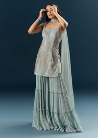 Blue Imported Net Sharara Suit With Cutdana Embroidery