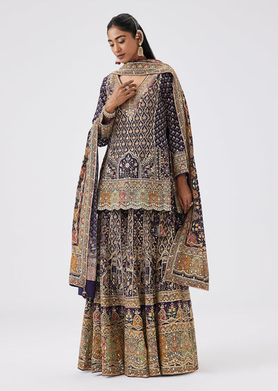 Blue Indie Print Sequined Palazzo Suit