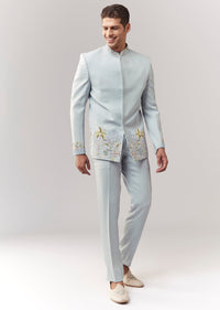 Blue Jodhpuri Set With Cutdana Sequins And Resham Work