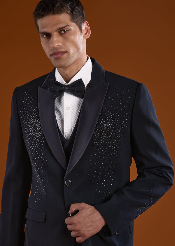 Blue Mens Tuxedo With Stone Work