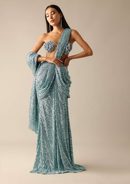 sequin saree dress Diana Luxe Taupe Sequins Ready To Wear Saree