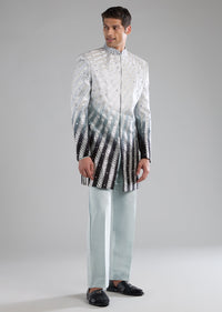 Blue Rawsilk Indowestern Kurta Set with Applique Work