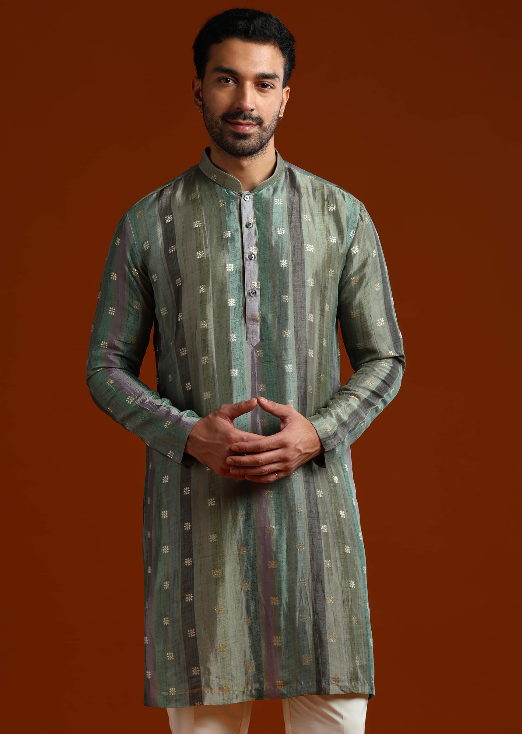 Blue Silk Kurta Set For Men With Zari Work