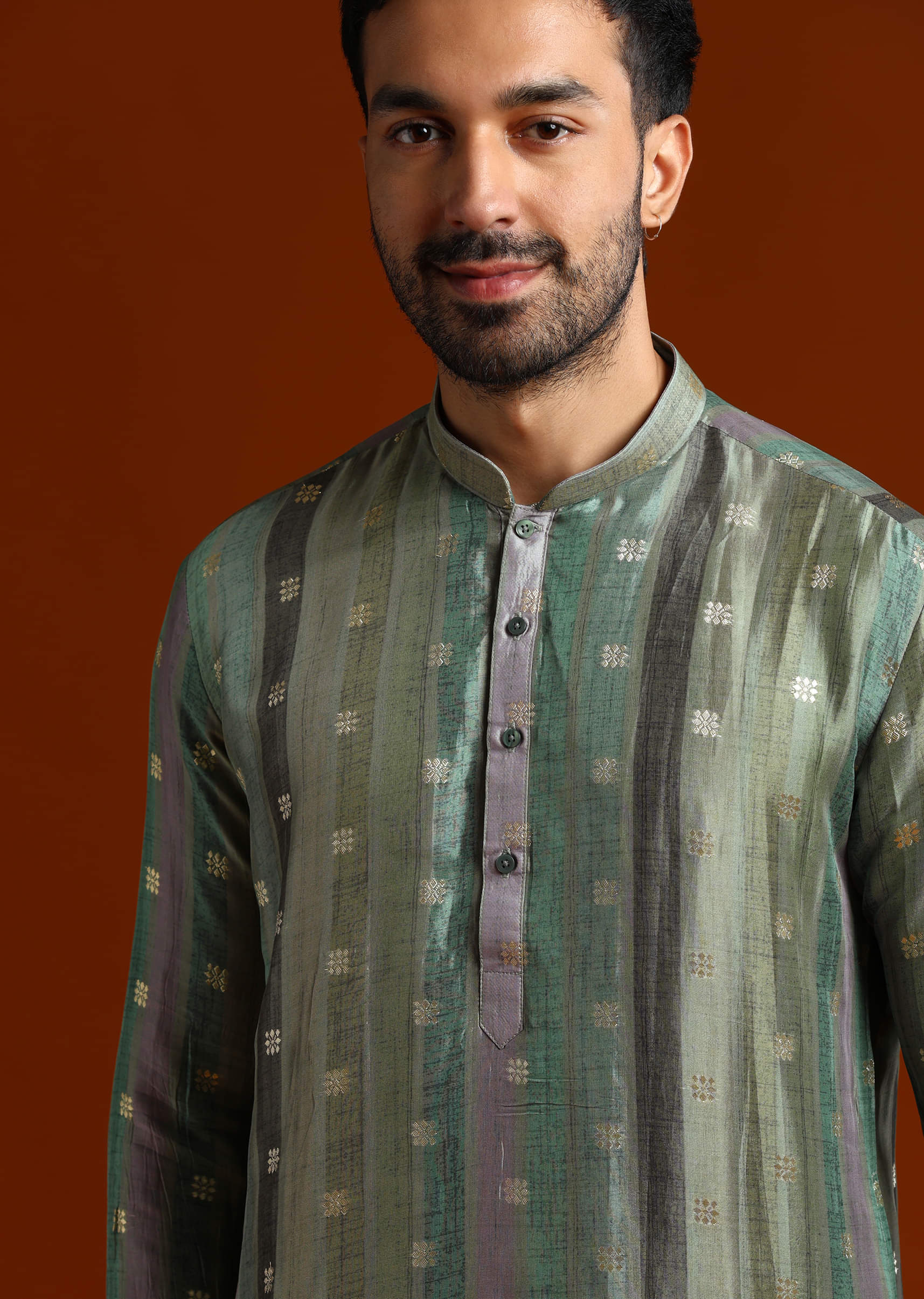 Blue Silk Kurta Set For Men With Zari Work