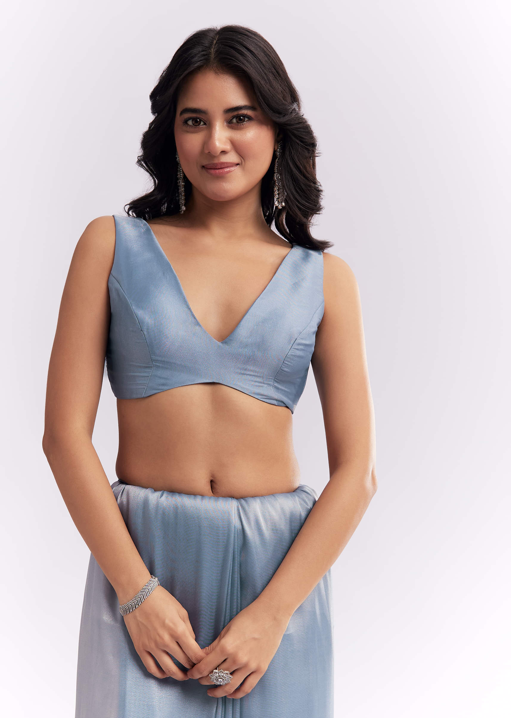 Blue Tissue Silk Saree With Heavy Hand Embroidery