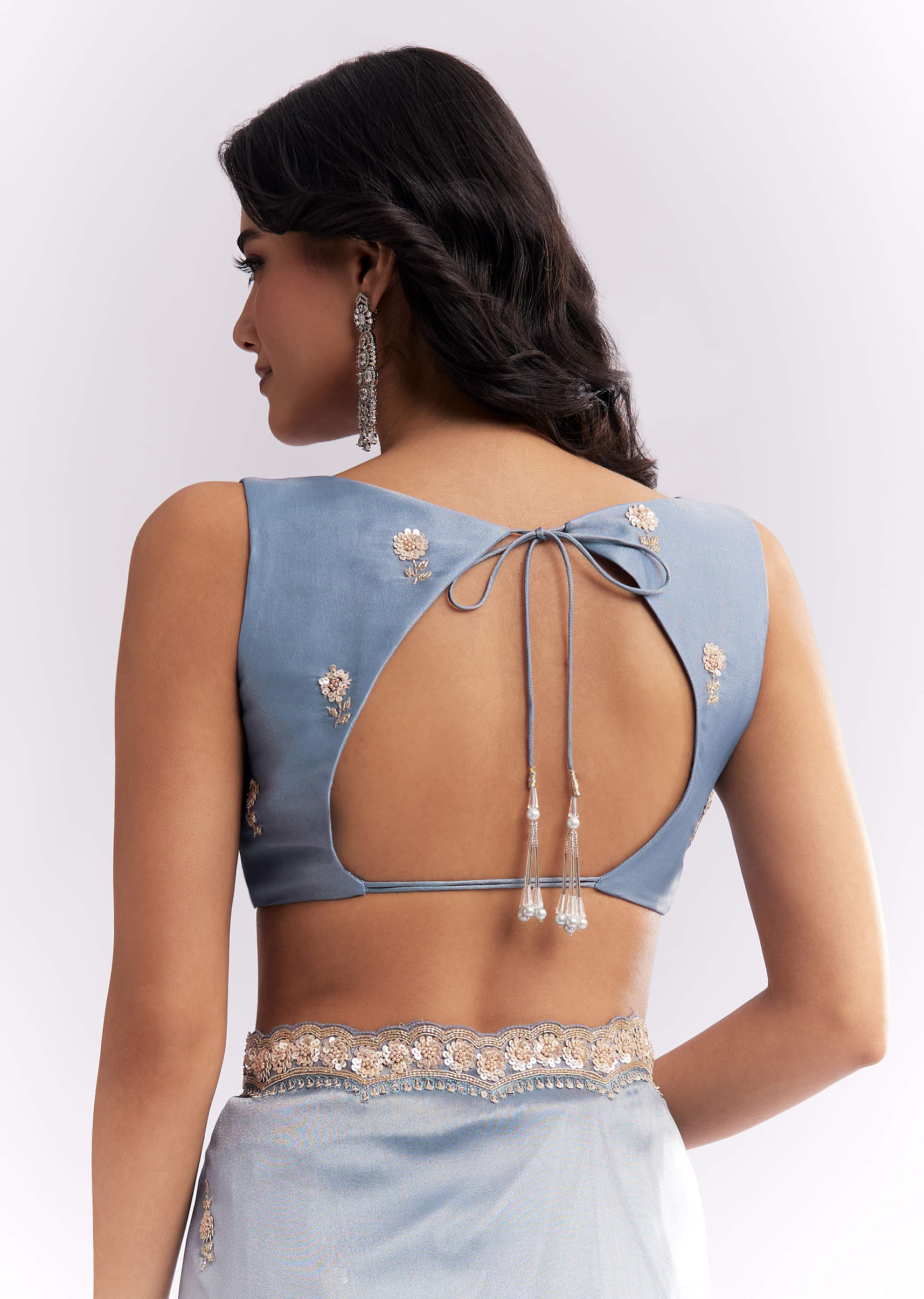 Blue Tissue Silk Saree With Heavy Hand Embroidery