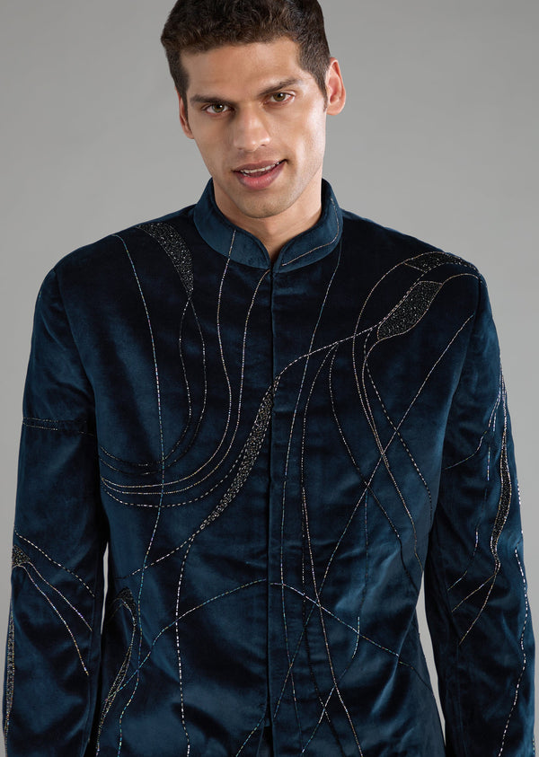 Blue Velvet Indo Western Set