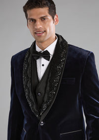 Blue Velvet Tuxedo with Embellished Detail
