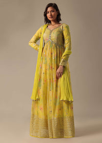 Green Printed Anarkali Set With Sequin Work