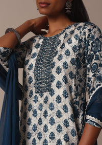 Blue Printed Palazzo Set With Mirror Work Kurta