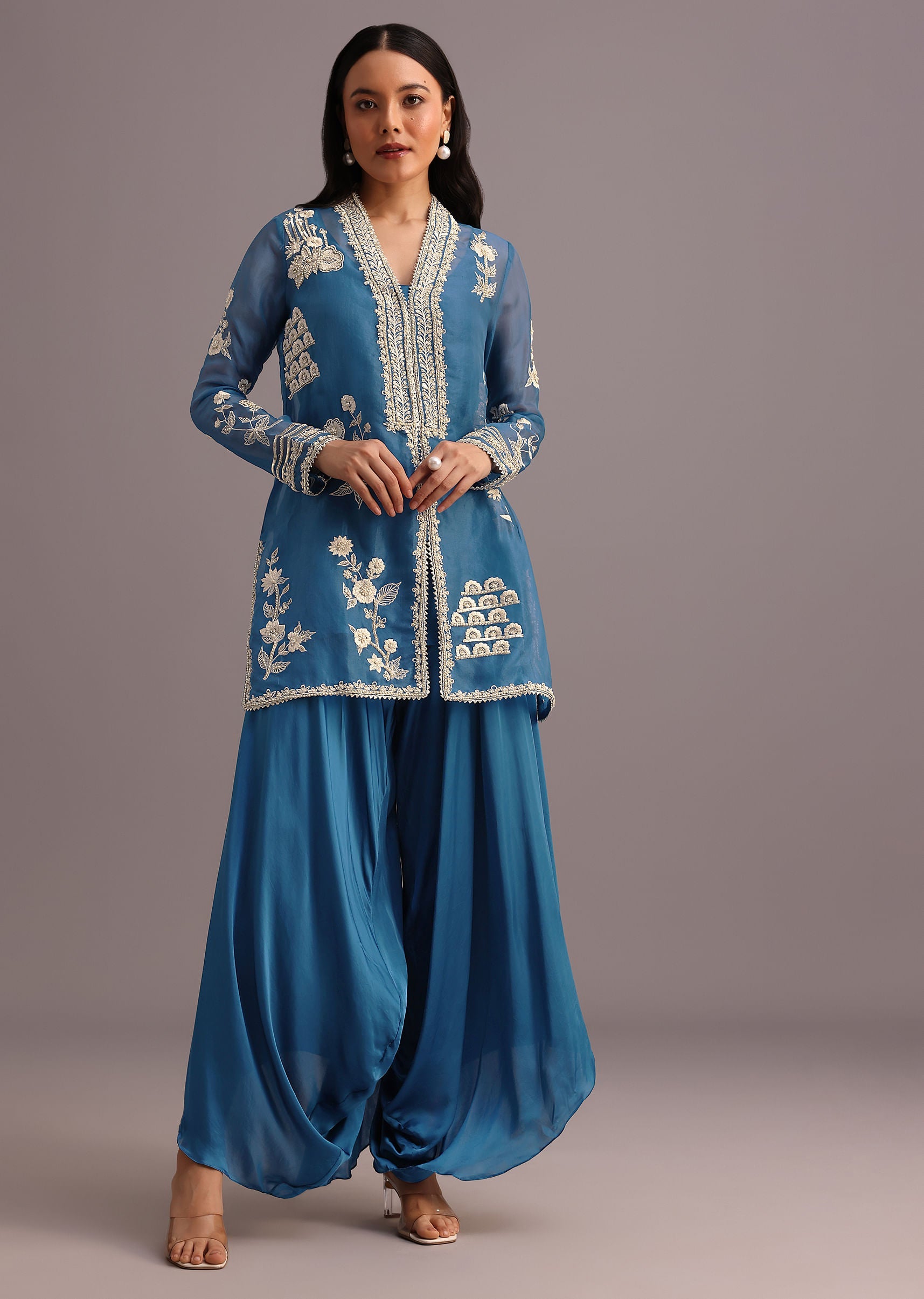 Blue Resham Work Kurti Palazzo Suit| KALKI Fashion USA
