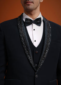 Blue Tuxedo Set With Pearl And Cutdana Work