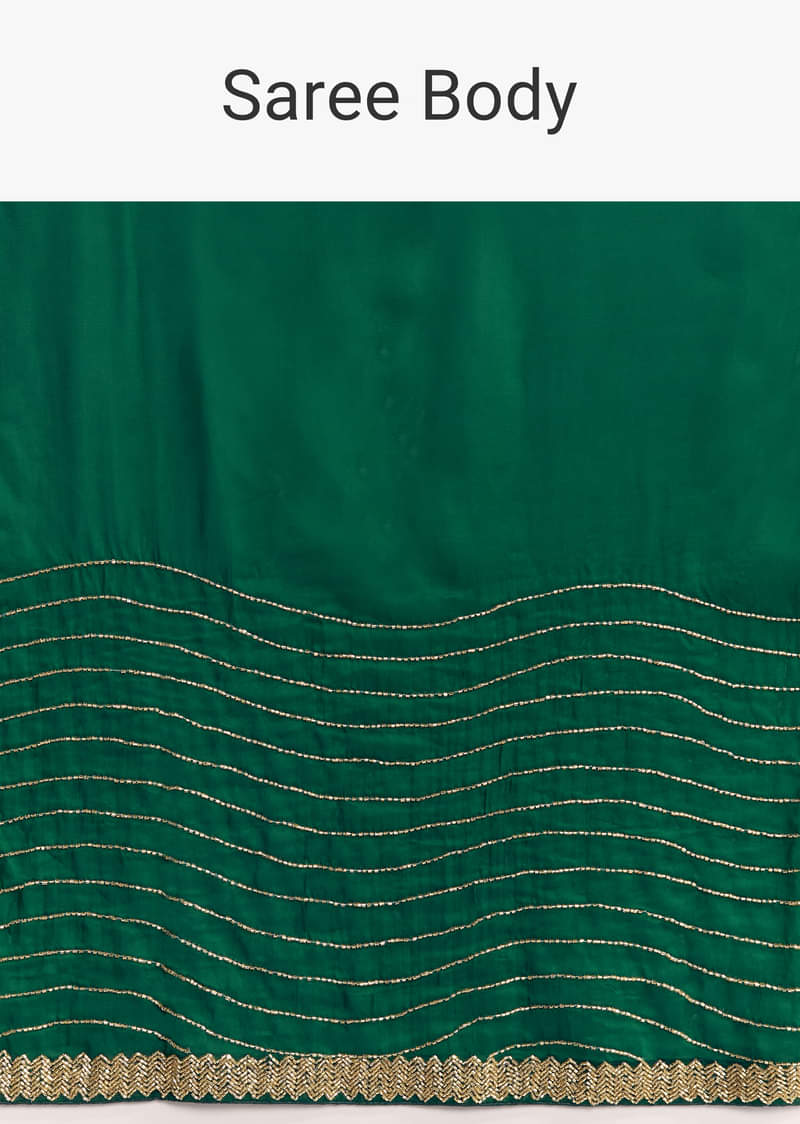 Bottle Green Organza Saree With Scalloped Cut Dana Detailing