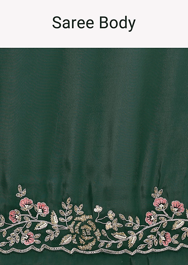 Bottle Green Glass Tissue Saree With Embroidery Border