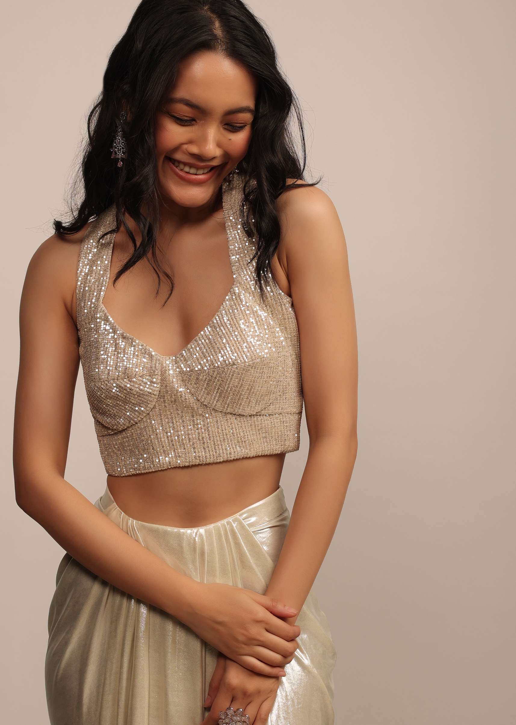 Bright Gold Sleeveless Blouse In Sequins| KALKI Fashion USA