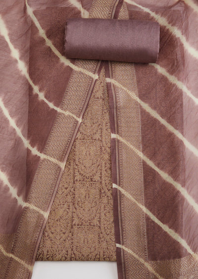 Brown Banarasi Silk Unstitched Suit And Dupatta