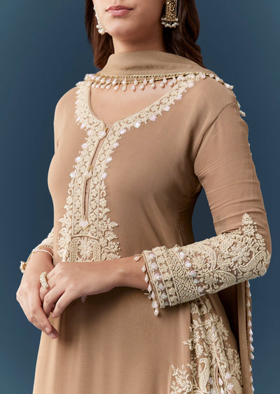 Brown Moti Embellished Kurta Set