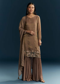 Brown Tissue Sharara Suit With Zardosi And Thread Work