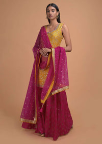 Butter Yellow Palazzo Suit In Cotton Silk With Zari And Sequins Embroidered Floral Jaal