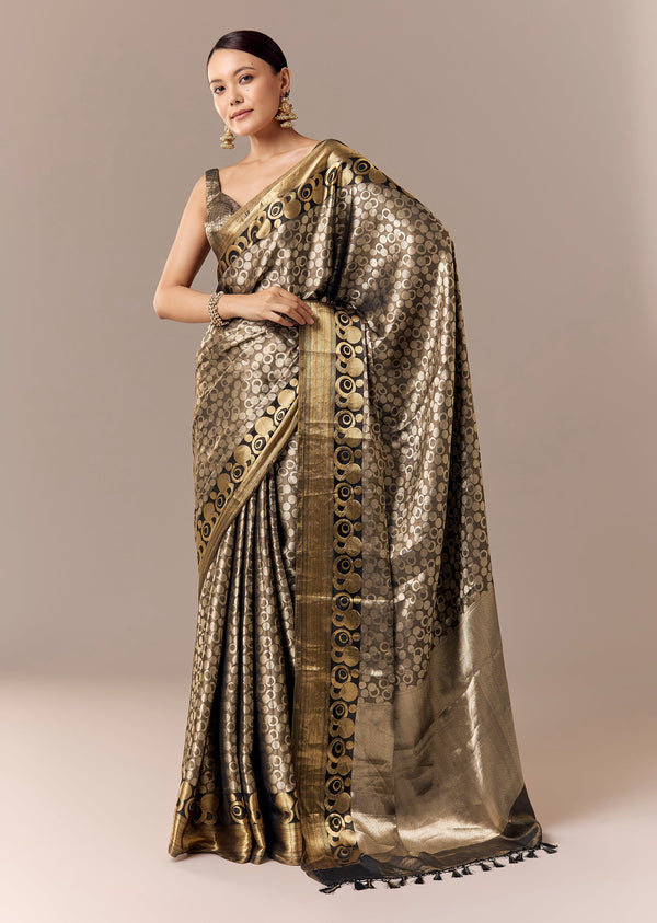 Copper Gold Woven Silk Saree with Geometric Zari Detail