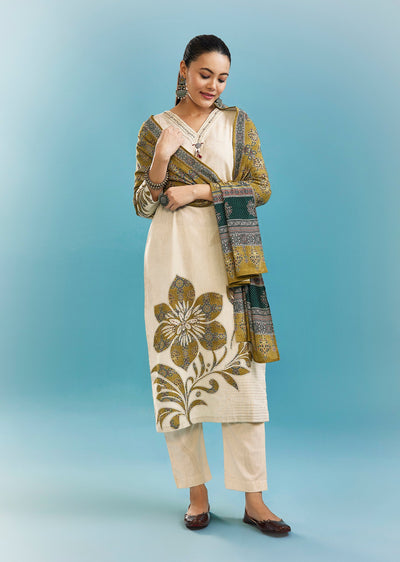 gold champagne quince dress Cotton Ikat Buti Block Print Short Dress – Go Colors India main image 0