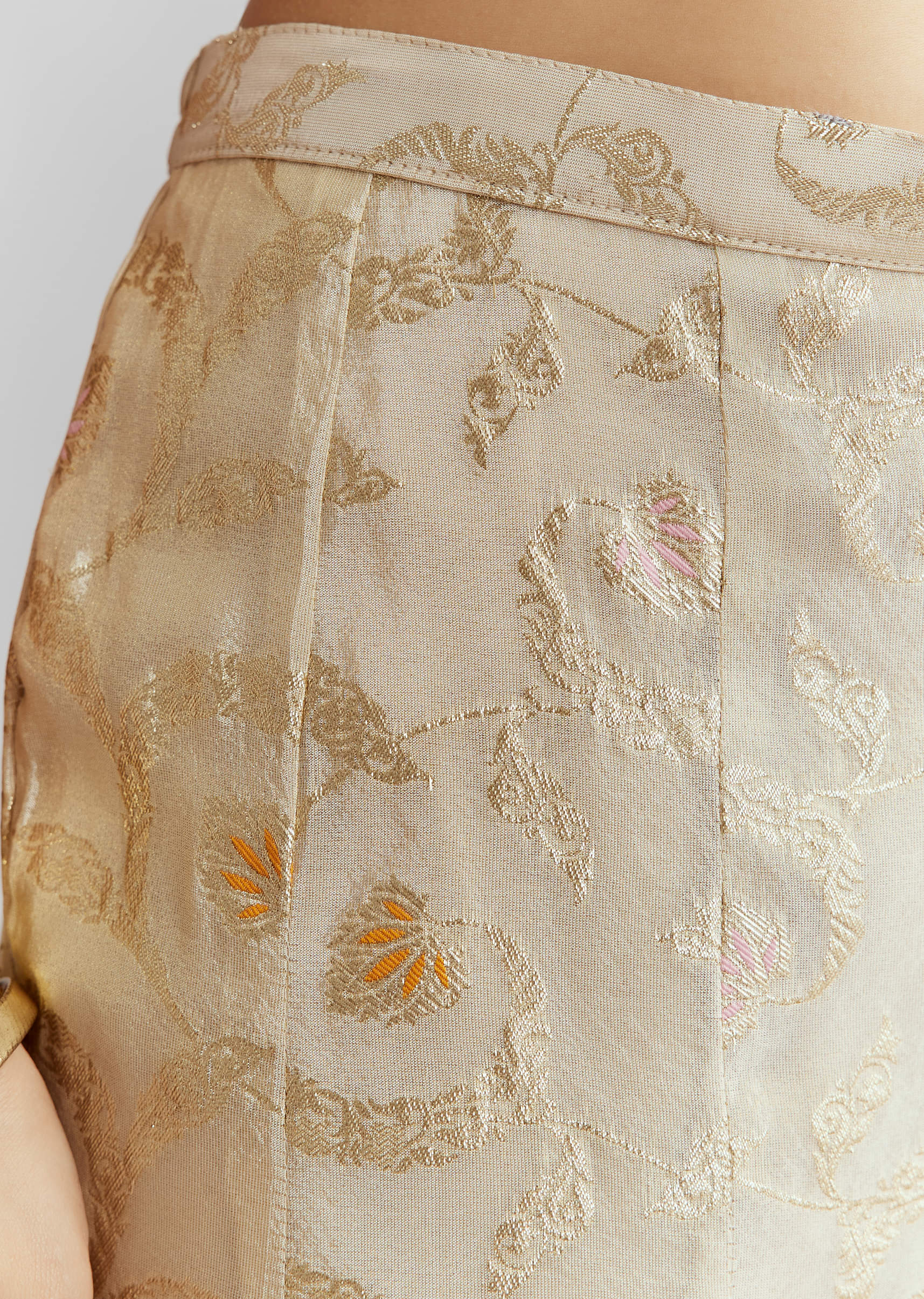 Cream Tissue Crop Top And Palazzo Pant Set With Embroidery