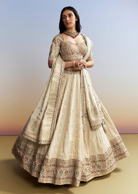 Cream Tissue Embroidered Bridesmaid Lehenga
