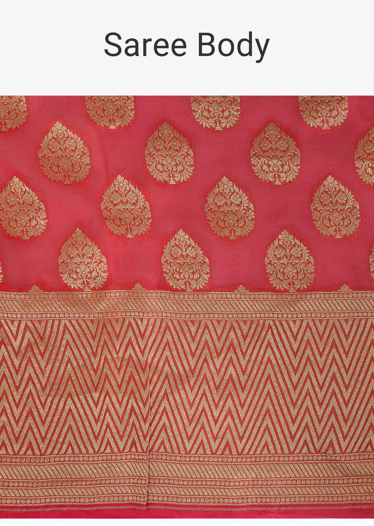 Dark peach georgette saree in weaved butti and border
