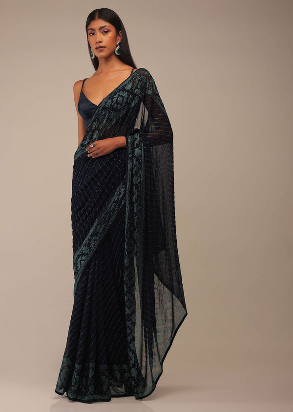 Deep Cobalt Saree In Stone Embellishment