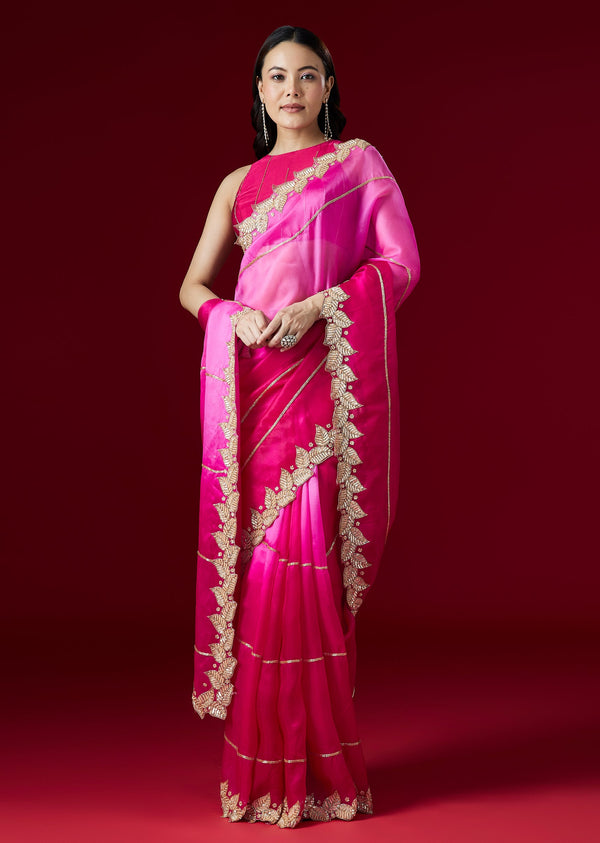 Dual Pink Shaded Organza Silk Saree With Embroidered Border